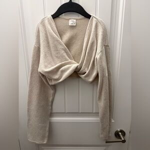 Zara Beige V-Neck Twist Sweater